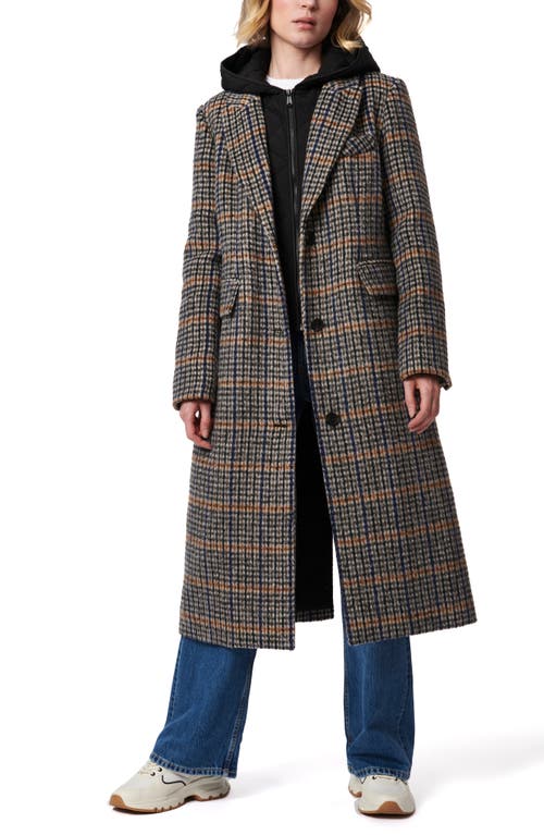 Shop Bernardo Plaid Coat With Hooded Bib In Multi Black