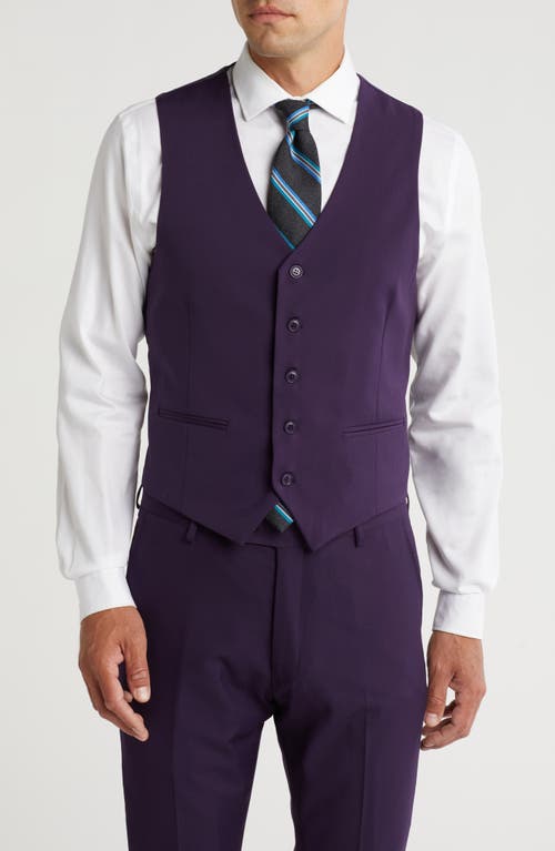 Gino Vitale Skinny Fit Solid Stretch Three Piece Suit In Plum