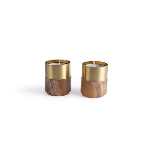 Shop Andjacob Decor Brass Candle Holder In Amber Alabaster