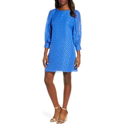 Lilly Pulitzer Maisel Metallic Clip Dot Silk Dress, Blue