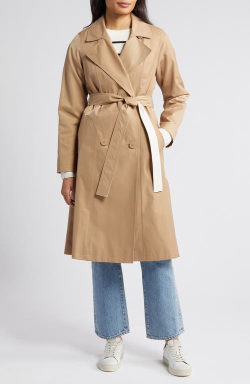 Via Spiga Water Repellent Double Breasted Cotton Blend Trench Coat Camel/Cream at Nordstrom,
