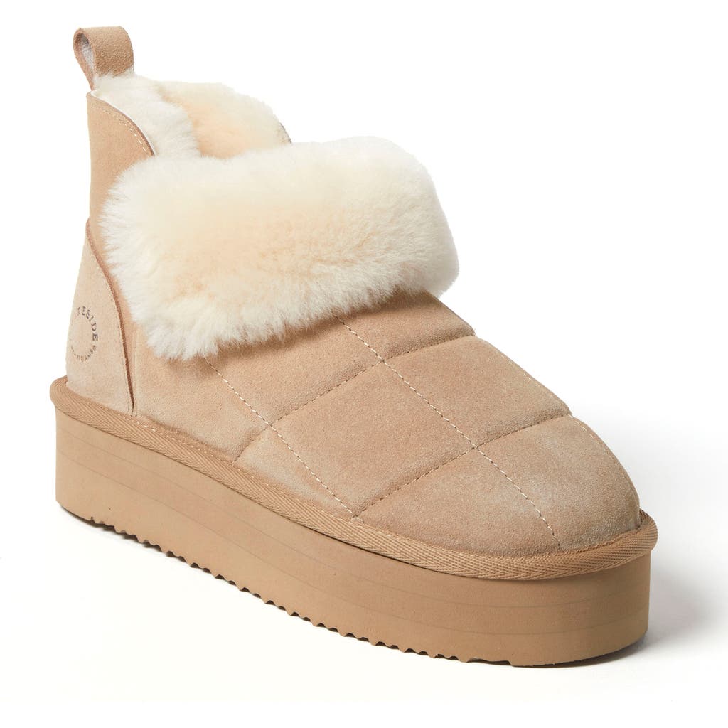 Dearfoams Fireside Bayswater Genuine Shearling Quilted Platform Bootie In Sand