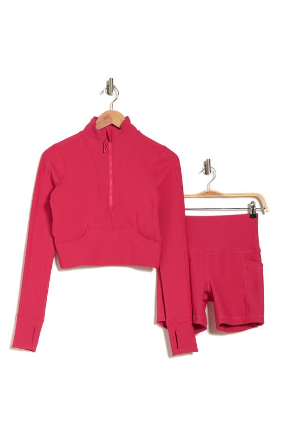 Shop 90 Degree By Reflex Academy Crop Rib Half-zip Pullover In Bright Rose