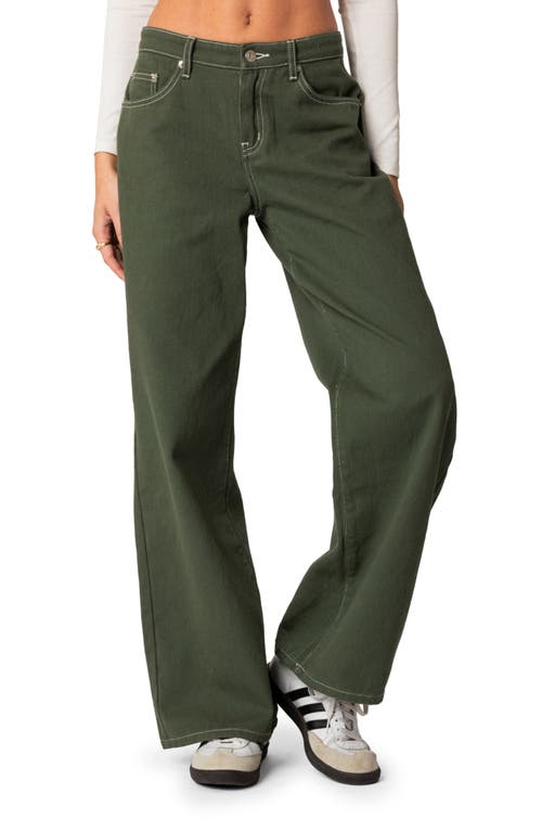 EDIKTED Brenda Low Rise Straight Leg Carpenter Jeans Olive at Nordstrom,