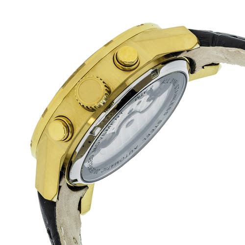 Heritor Automatic Hannibal Semi-skeleton Leather-band Watch In Gold/black