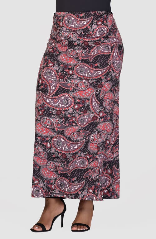 24seven Comfort Apparel Plus Size Fold Over Waist Printed Maxi Skirt In Pink Multi