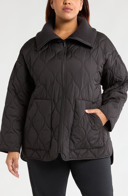 Shop Zella Rib Collar Quilted Jacket In Black