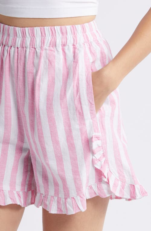 Shop Beachlunchlounge Leia Stripe Ruffle Hem Linen & Cotton Shorts In Little Princess