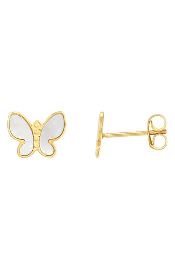 Candela Jewelry 14k Gold Mother Of Pearl Butterfly Studs Earrings
