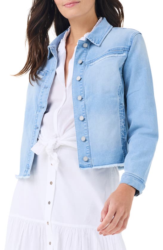 Shop Nic + Zoe Nic+zoe Fray Hem Denim Jacket In Breeze