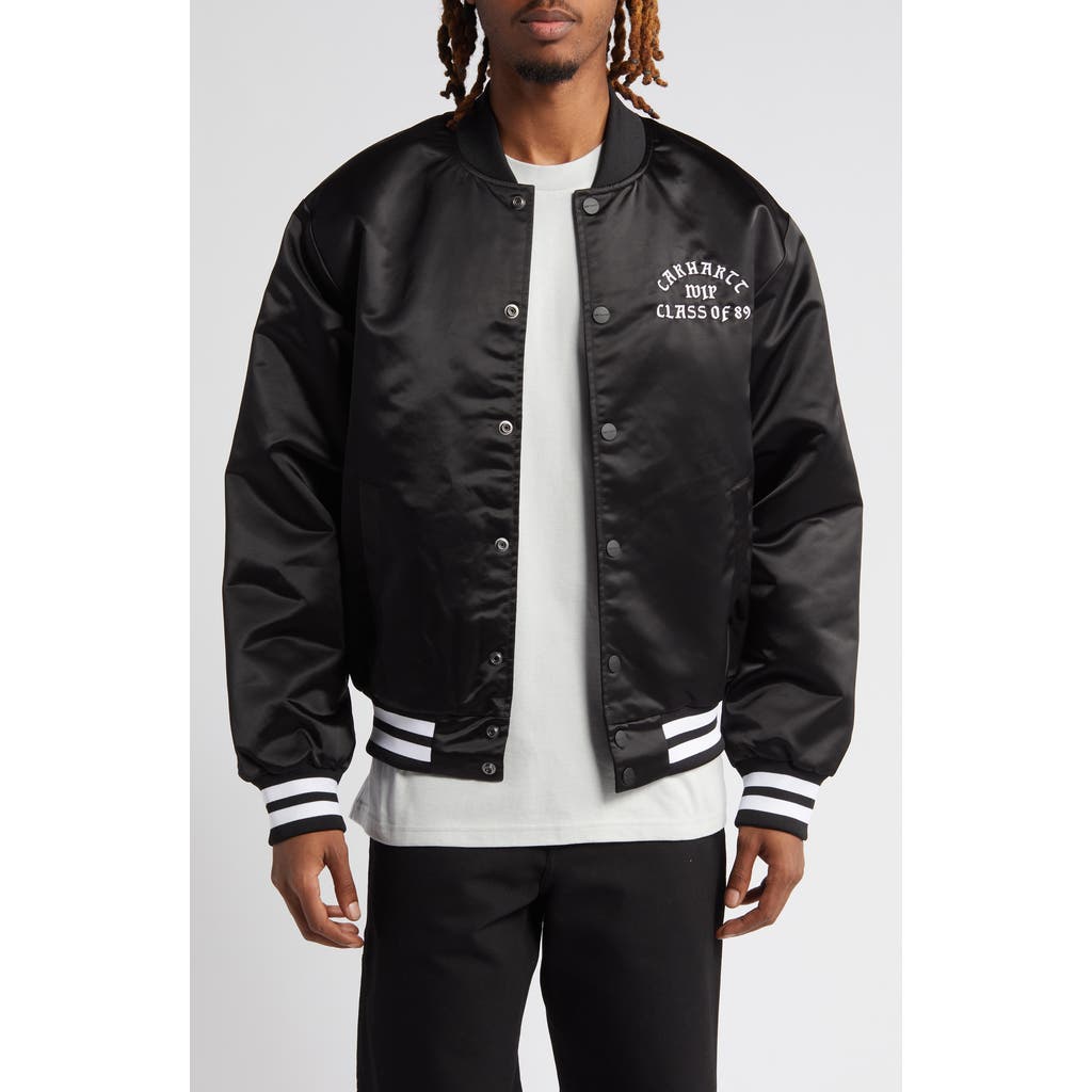 Carhartt Work In Progress Class Of '89 Satin Bomber Jacket In Black/white