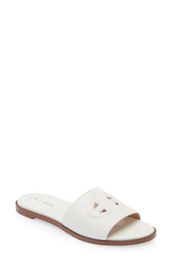 Shop Cole Haan Flynn Logo Slide Sandal In White Leather