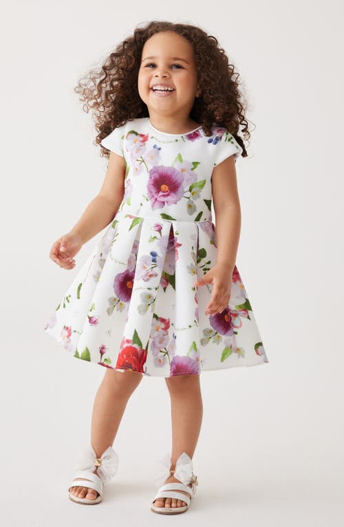 Shop Ted Baker Baker By  Kids' Floral Cap Sleeve Cutout Scuba Dress In White