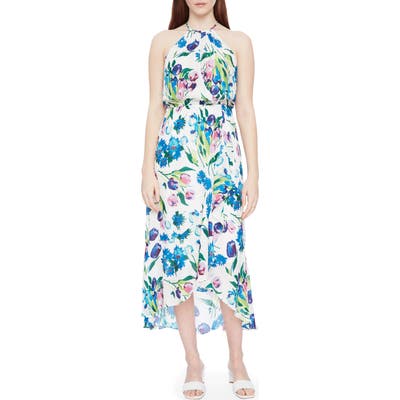 Parker Dottie Floral High/low Silk Blend Dress, Blue/green