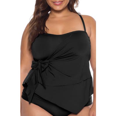 Plus Size Becca Etc. Color Code Handkerchief Tankini Top, Black