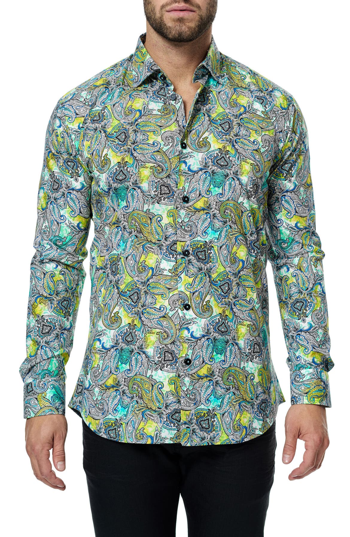 Maceoo Luxor Yellow Paisley Trim Fit Sport Shirt | Nordstrom