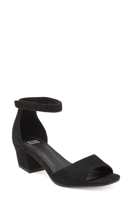 Eileen Fisher Viva Womens Leather Ankle Strap Heels In Black/black
