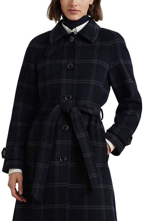 Shop Lauren Ralph Lauren Windowpane Plaid Wool Blend Coat In Navy Blue/grey Windowpane