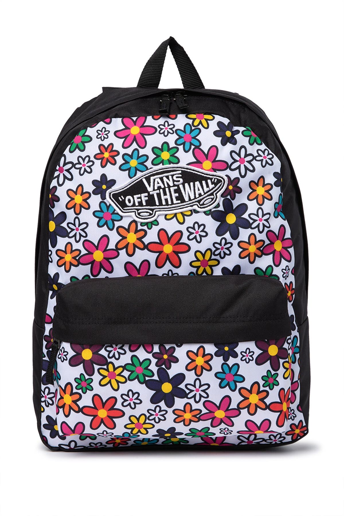 vans realm black floral print backpack