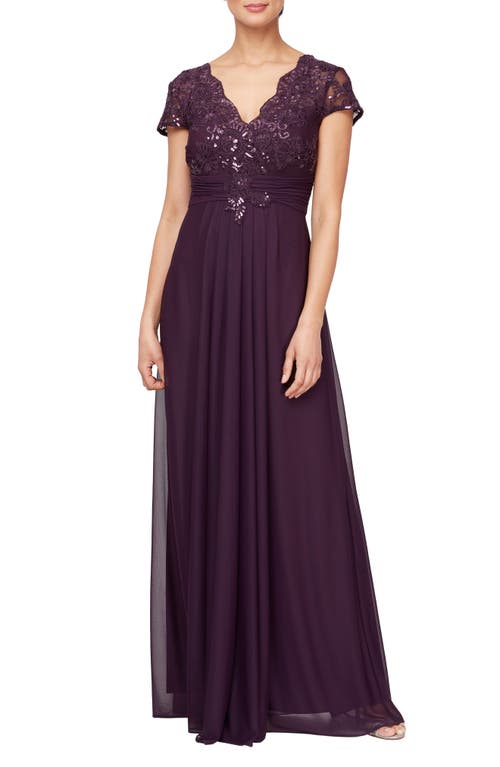 Alex Evenings Sequin Lace Bodice Gown Eggplant at Nordstrom,