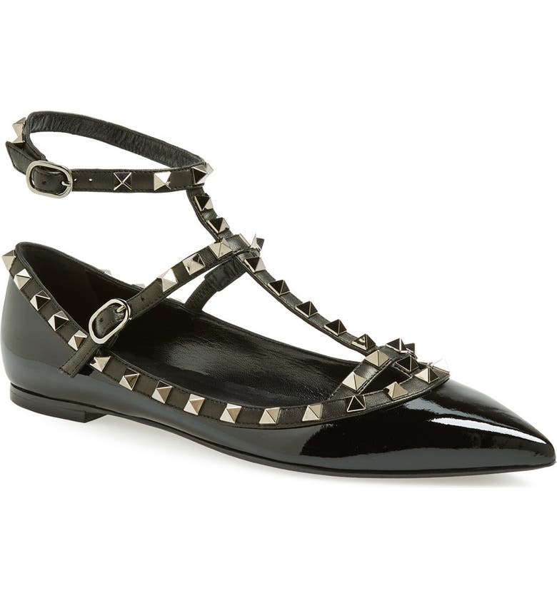 VALENTINO GARAVANI 'Noir Rockstud' Double Ankle Strap Patent Leather ...
