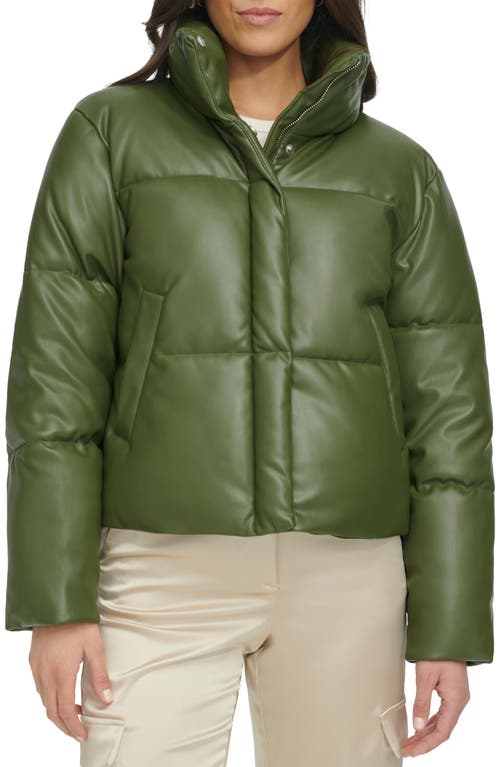 Shop Levi's Water Resistant Faux Leather Puffer Jacket In Thyme