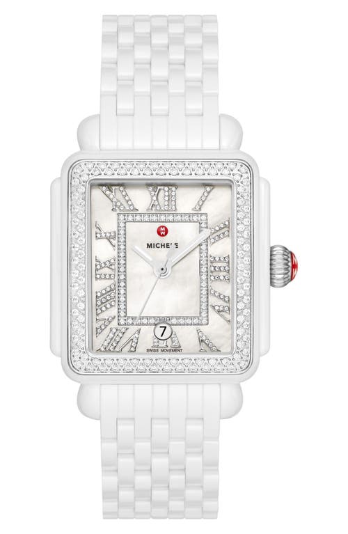MICHELE Deco Madison Diamond Bracelet Watch, 33mm in White at Nordstrom