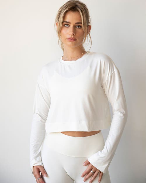 Shop Rebody Active Go With The Flow Crop Long Sleeve Top In Bone