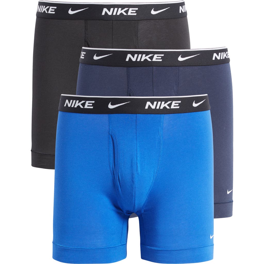 Nike Dri-fit Essential Assorted 3-pack Stretch Cotton Boxer Briefs In Obsidian/game Royal/black
