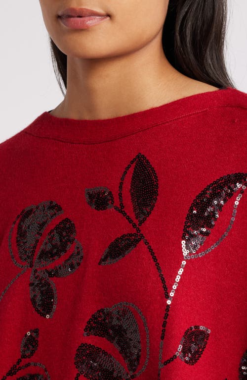 Shop Anne Klein Floral Sequin Poncho In Titian Red