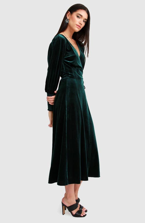 Shop Belle & Bloom Current Mood Velvet Wrap Dress In Dark Green