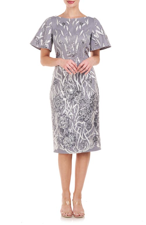 Lyra Flutter Sleeve Sequin Cocktail Dress in Silver