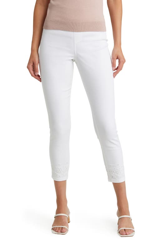 Hue Eyelet Hem Faded Stretch Denim Leggings in White 