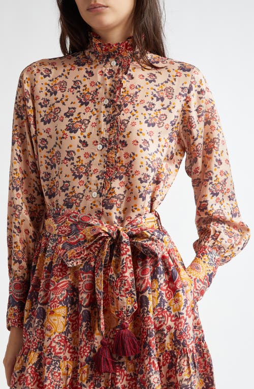 Shop Mille Valentina Mixed Floral Print Long Sleeve Silk Dress In Toulouse