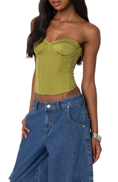 Shop Edikted Duna Strapless Satin Corset Top In Green