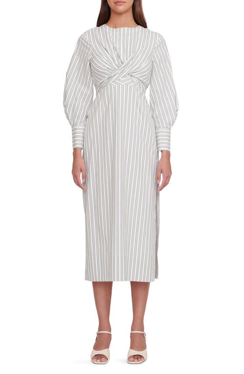 STAUD Crosshill Long Sleeve Cotton Dress in Moss Stripe