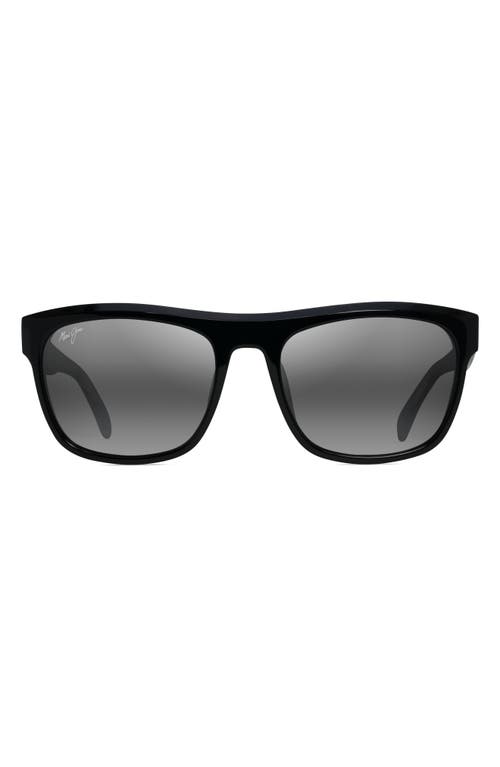 Maui Jim S-Turns 56mm PolarizedPlus2® Rectangular Sunglasses in Black With Crystal Interior