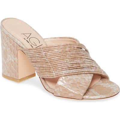Agl Snake Embossed Slide Sandal, Beige