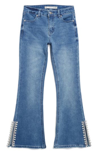 TRACTR TRACTR KIDS' BLING SLIDE SLIT FLARE JEANS 