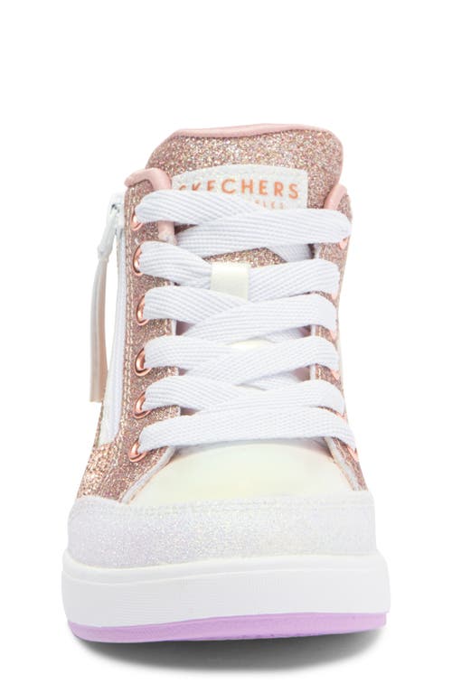 Shop Skechers Kids' Shoutouts 2.0 High Top Sneaker In White/rose Gold