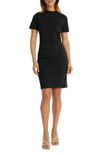 Maggy London Mock Neck Short Sleeve Sheath Dress In Black