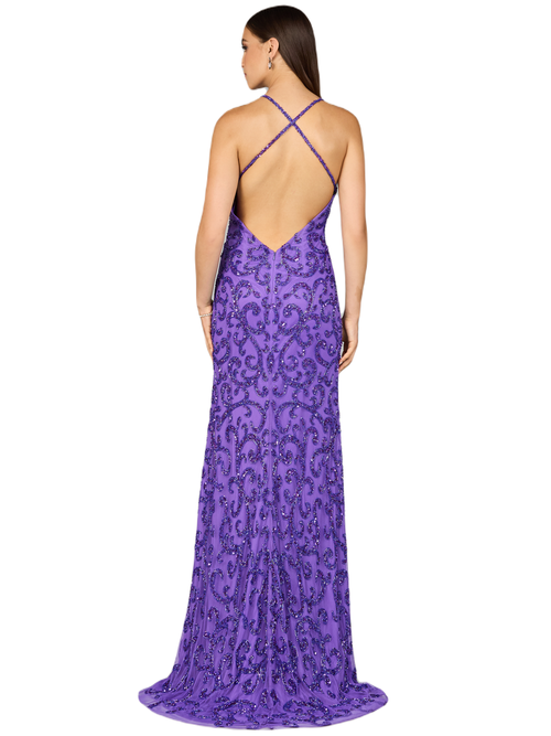 Lara New York Sultry Beaded Gown With Slit In Purple