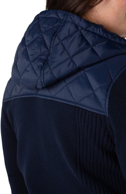 Shop Liverpool Quilted Front Hooded Jacket In Dark Navy