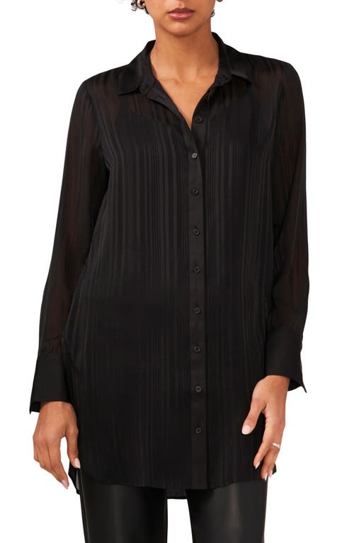 halogen(r) Variegated Tonal Stripe Button-Up Tunic Shirt in Rich Black