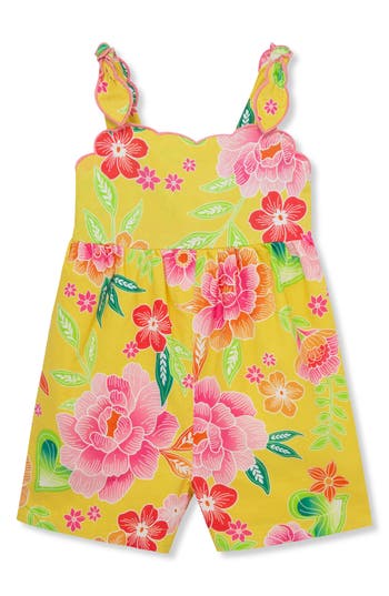 Shop Peek Aren't You Curious Kids' Dotty Floral Sleeveless Romper In Yellow Multi Print
