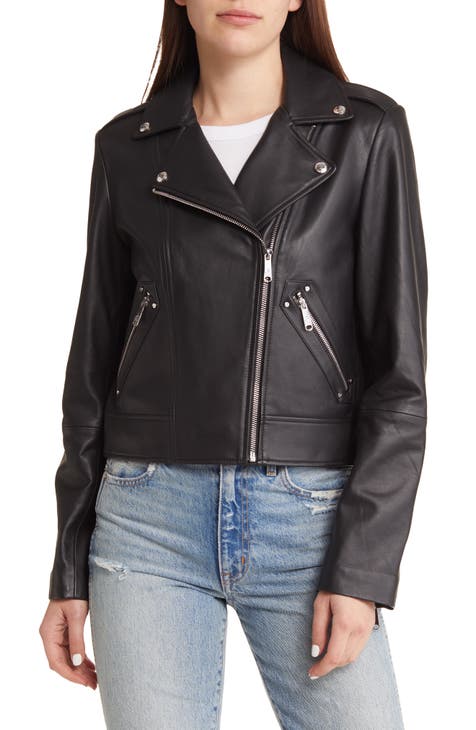 Nordstrom womens black leather on sale jacket