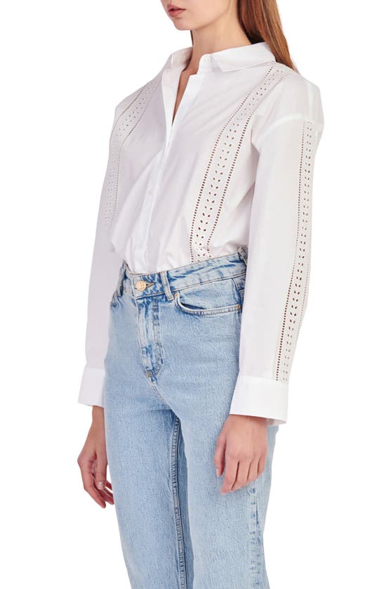 Shop English Factory Eyelet Detail Cotton Button-up Shirt In White