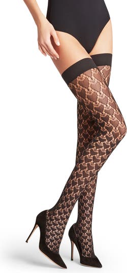 Hunkemoller polka dot hold up stockings in black