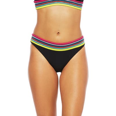 Trina Turk Stripe Trim Zebra Hipster Bikini Bottoms, Black