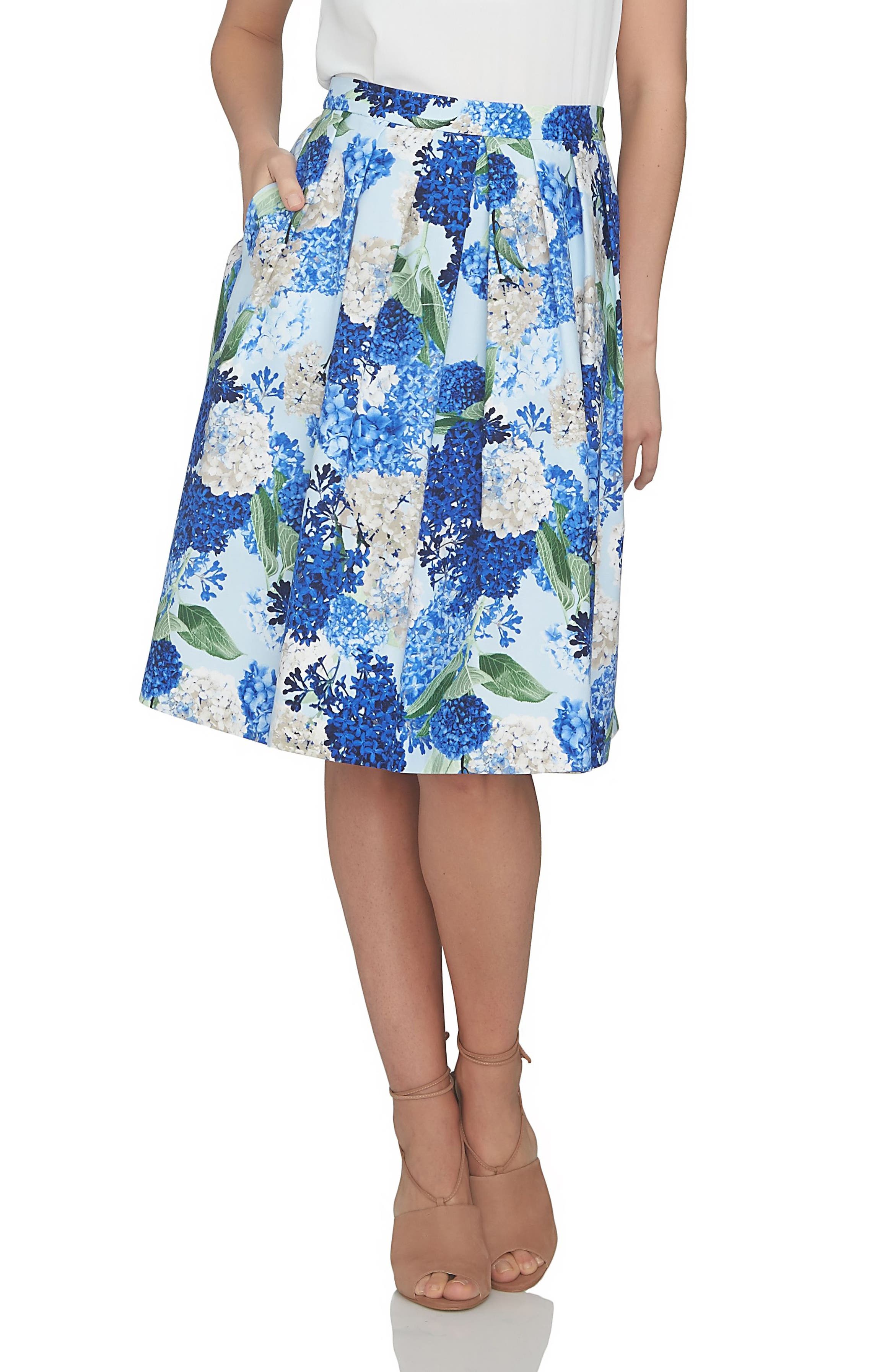 CeCe Hydrangea Print Pleat Skirt | Nordstrom